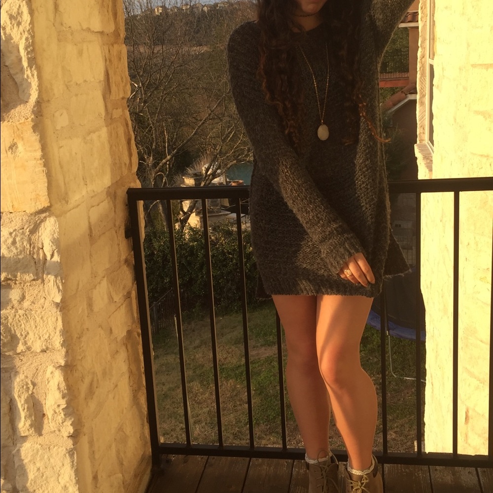 Mini Charcoal Sweater Dress Long Sleeve